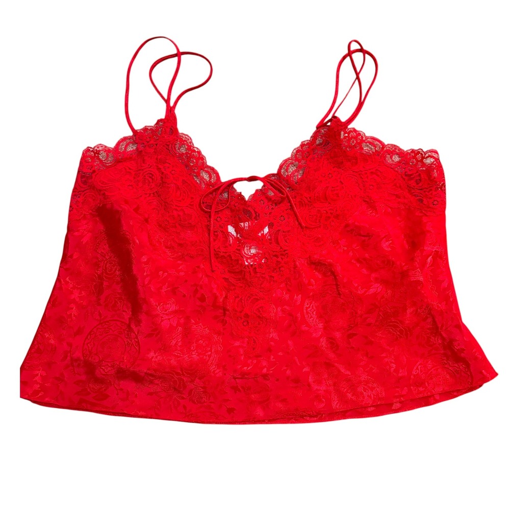 Victoria's Secret L Gold Label Vintage Red Lace Jacquard Cami Top Coquette Lace